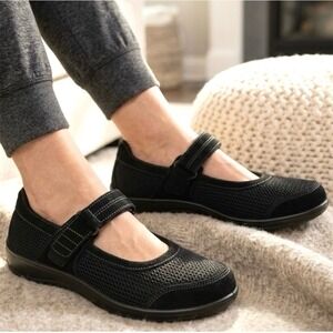 OrthoFeet Shoes | OrthoFeet Chattanooga Mary Jane Black Mesh Suede Comfort Shoes